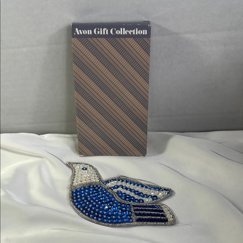 Vintage Avon Shimmering Holiday‎ Ornament Dove Blue White Sequined Grandma Style